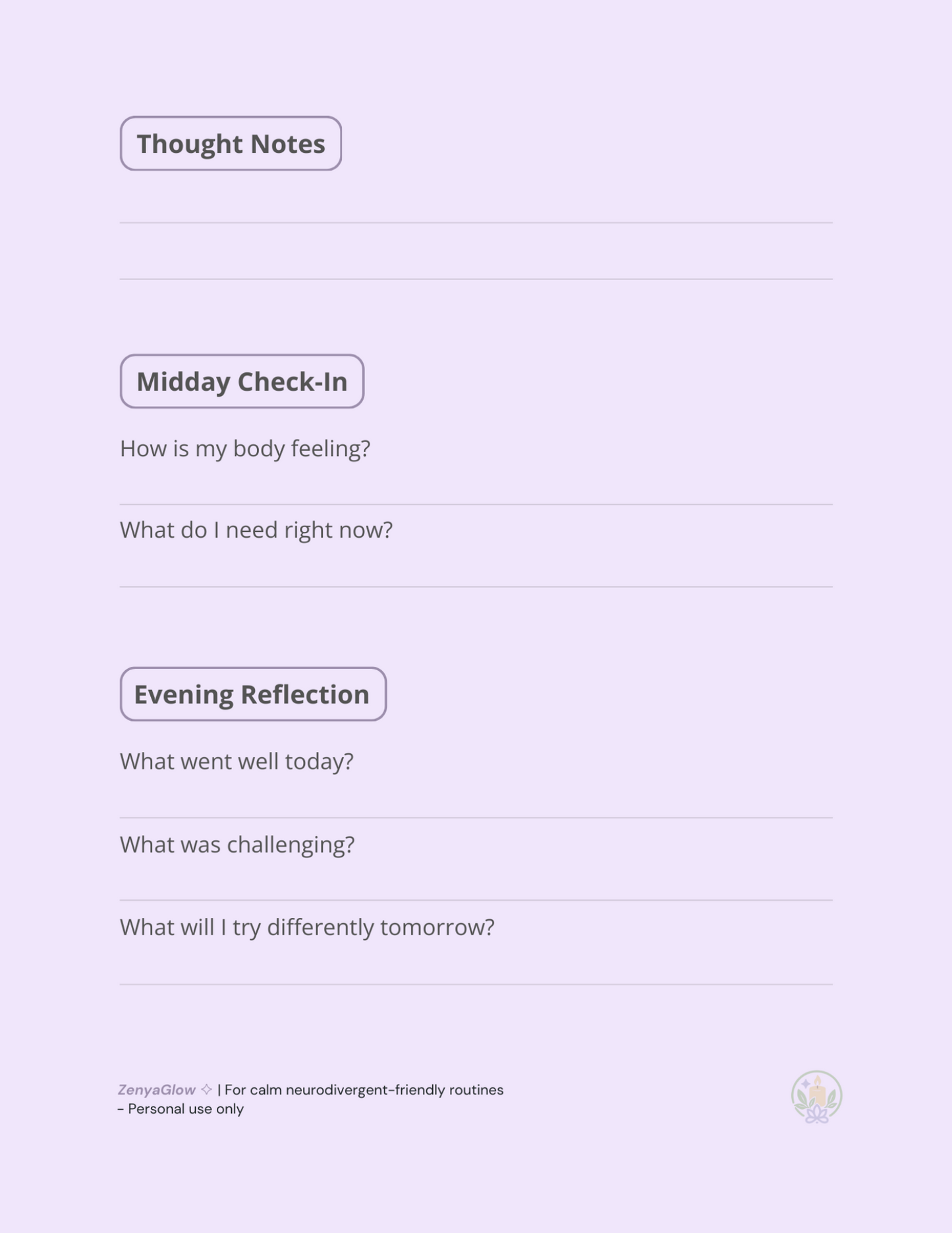 Calm Focus Journal – Soft Lavender | Digital Journal for Focus & Clarity