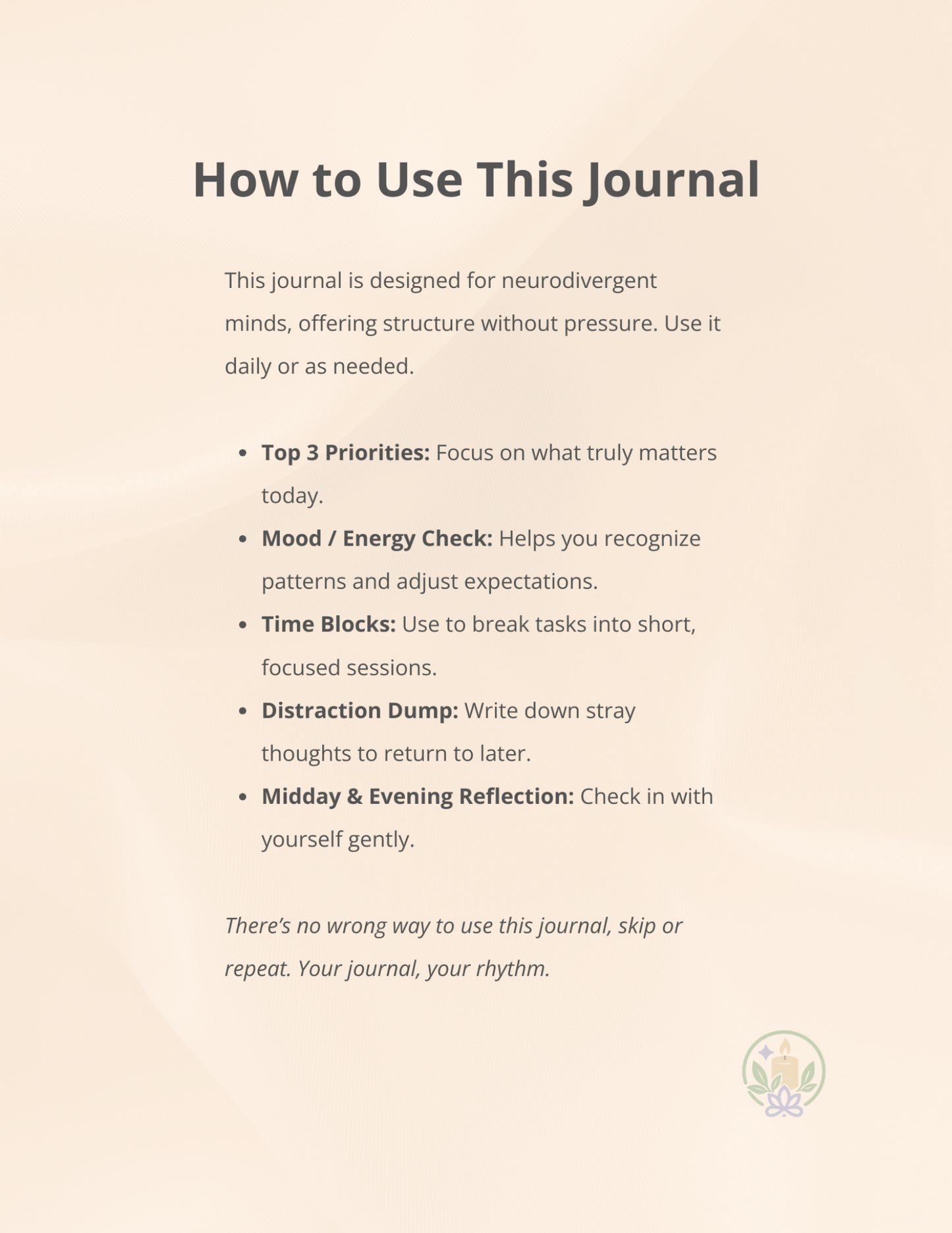 Calm Focus Journal – Warm Peach | Digital Journal for Focus & Clarity