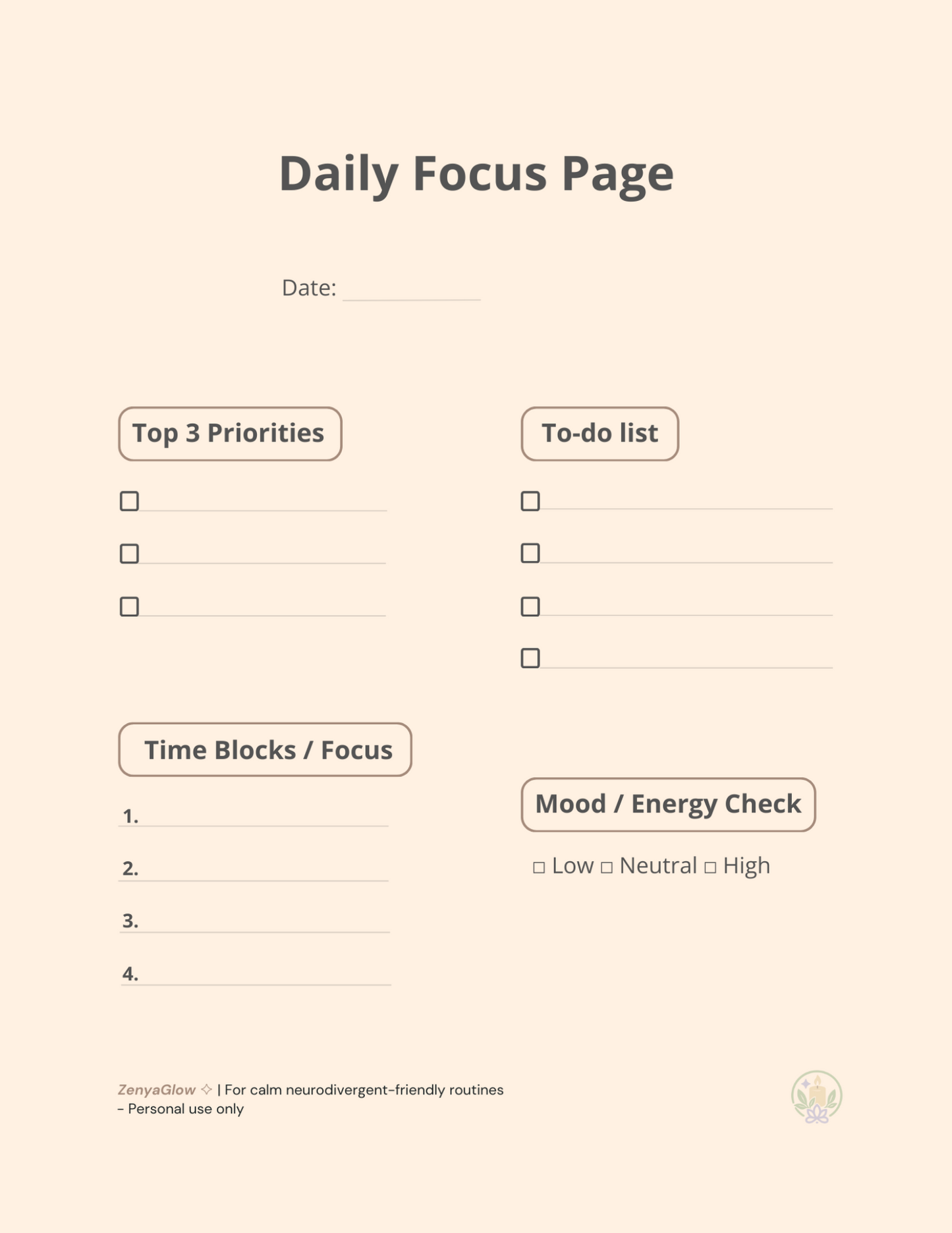Calm Focus Journal – Warm Peach | Digital Journal for Focus & Clarity