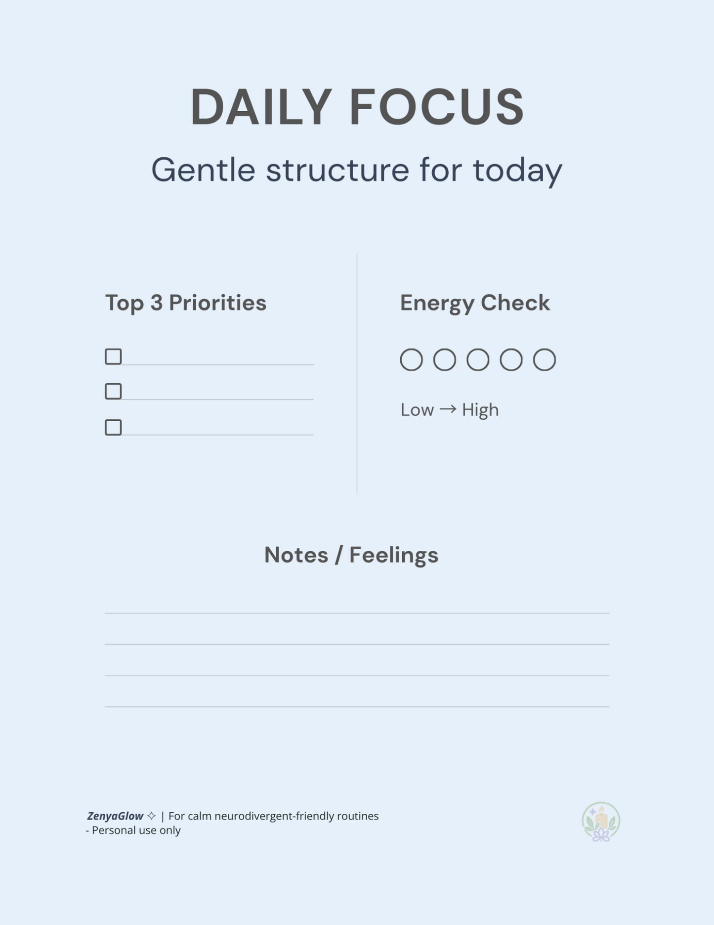 Calm Focus Planner – Sky Blue | Digital Daily Planner for Focus & Balance