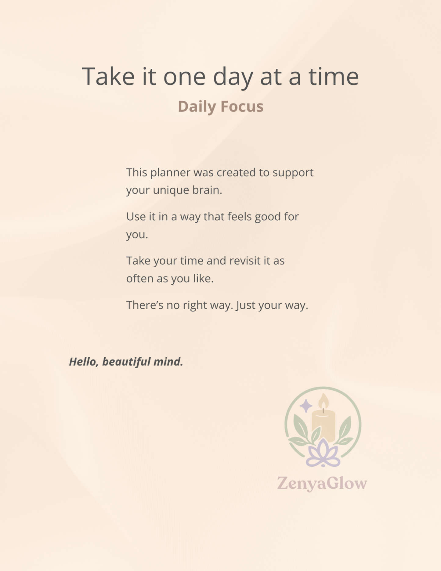 Calm Focus Planner – Warm Peach | Digital Daily Planner for Focus & Balance