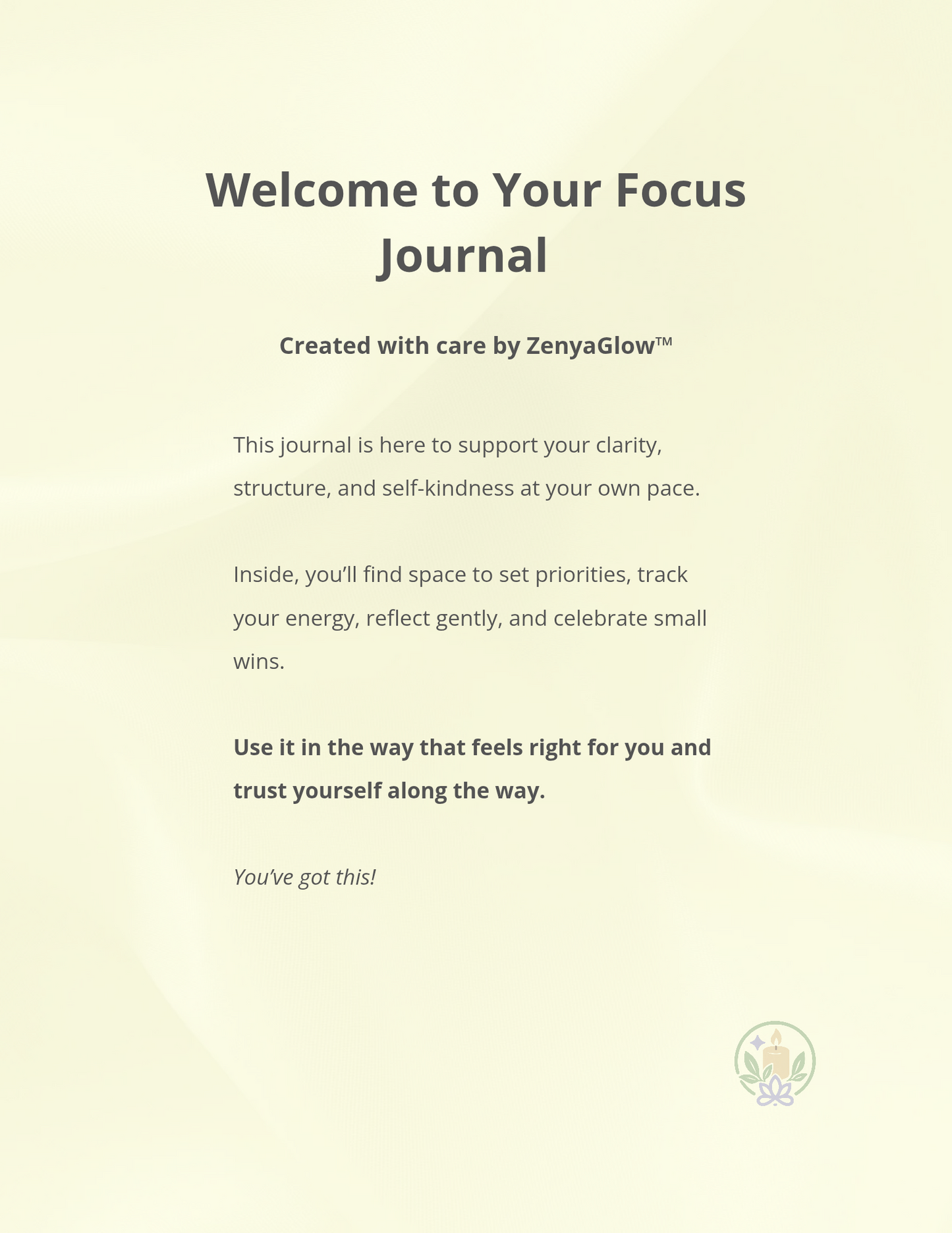 Calm Focus Journal – Sunlight Yellow | Digital Journal for Focus & Clarity