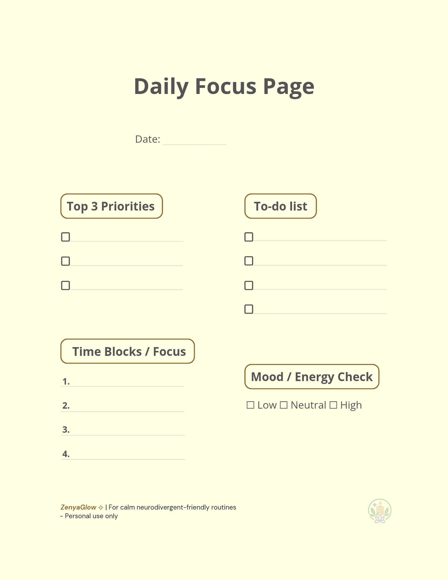 Calm Focus Journal – Sunlight Yellow | Digital Journal for Focus & Clarity