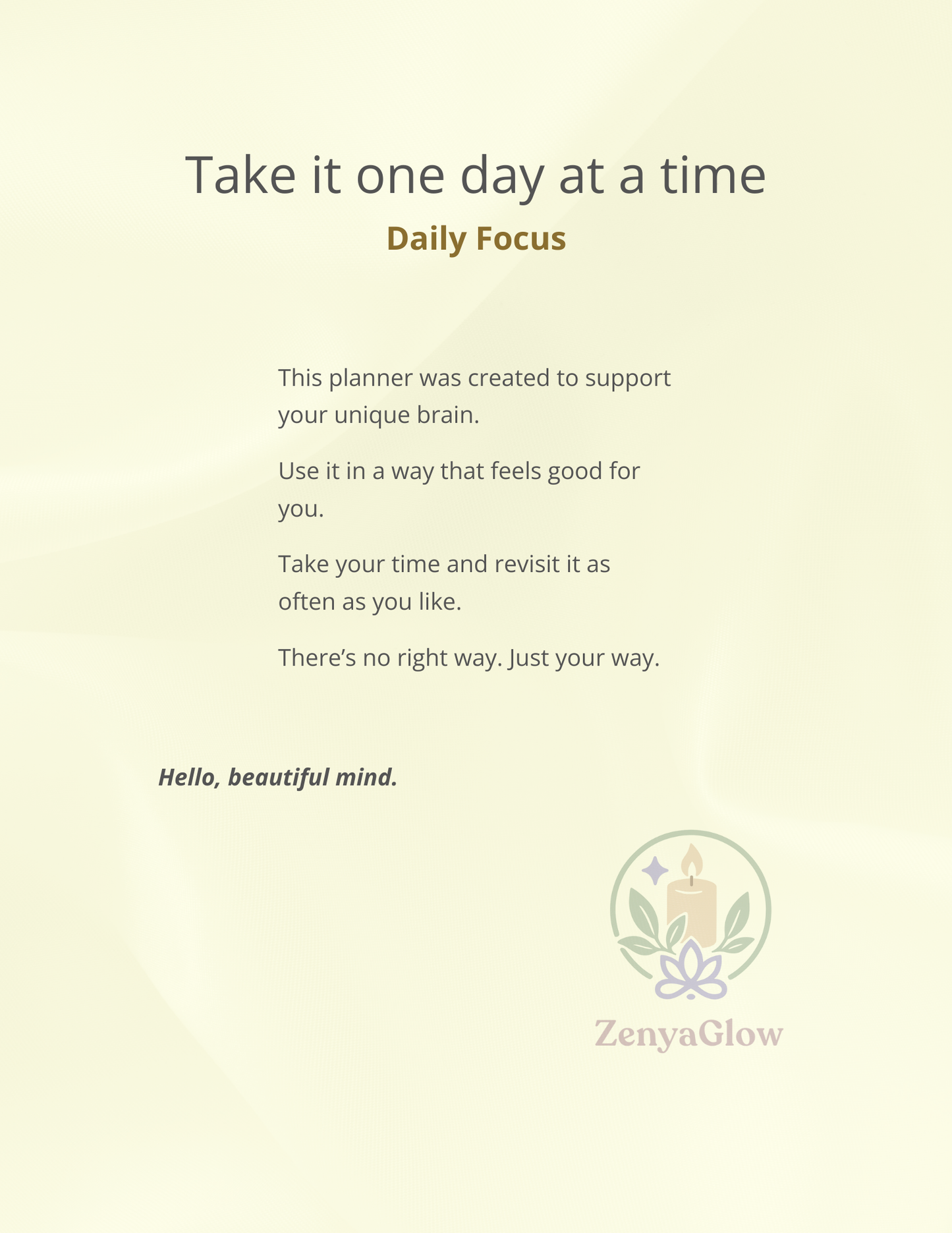 Calm Focus Planner – Sunlight Yellow | Digital Daily Planner for Focus & Balance