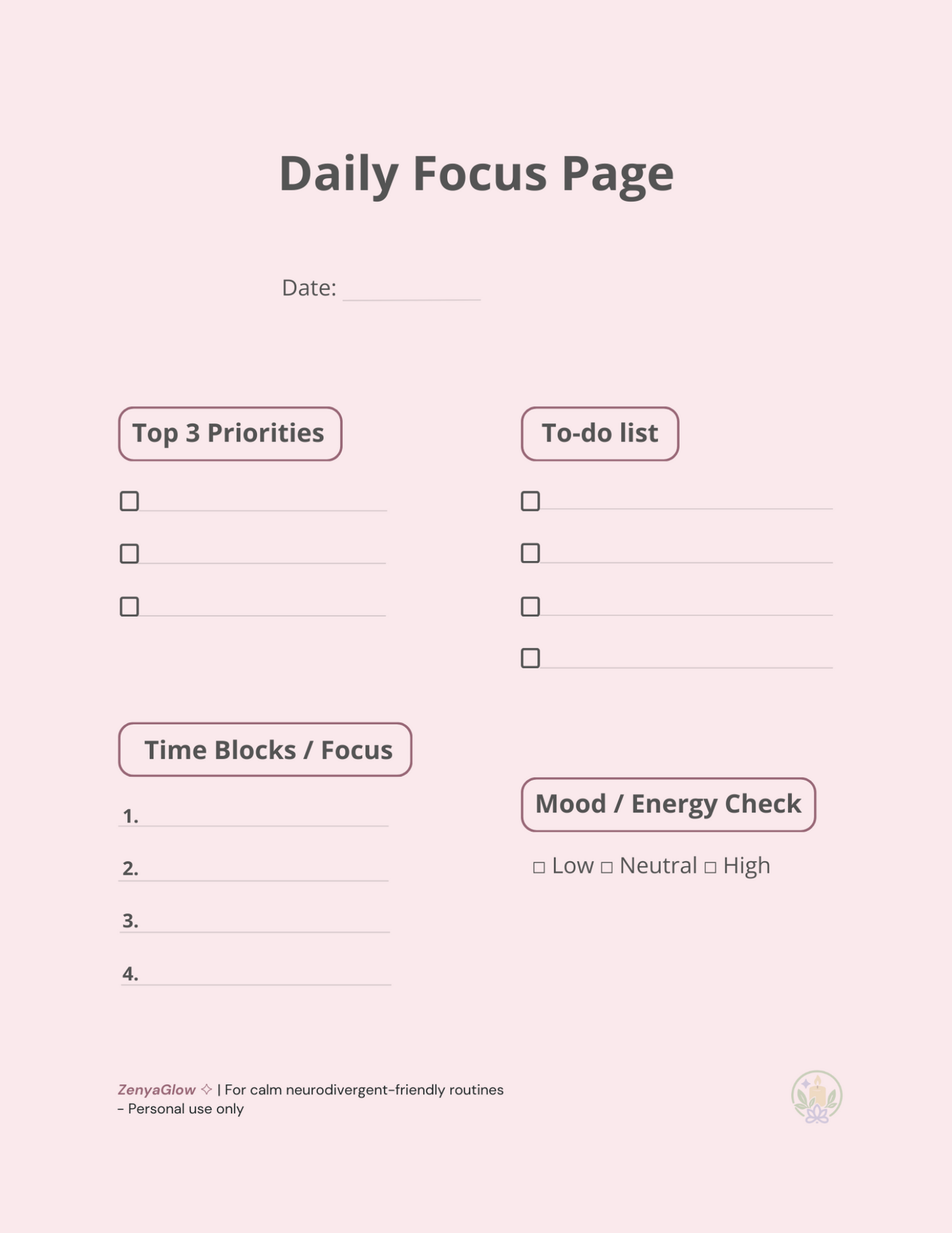 Calm Focus Journal – Blush Pink | Digital Journal for Focus & Clarity