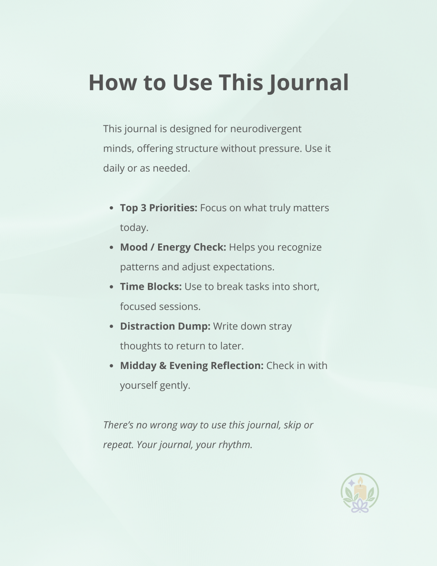 Calm Focus Journal – Sage Green | Digital Journal for Focus & Clarity