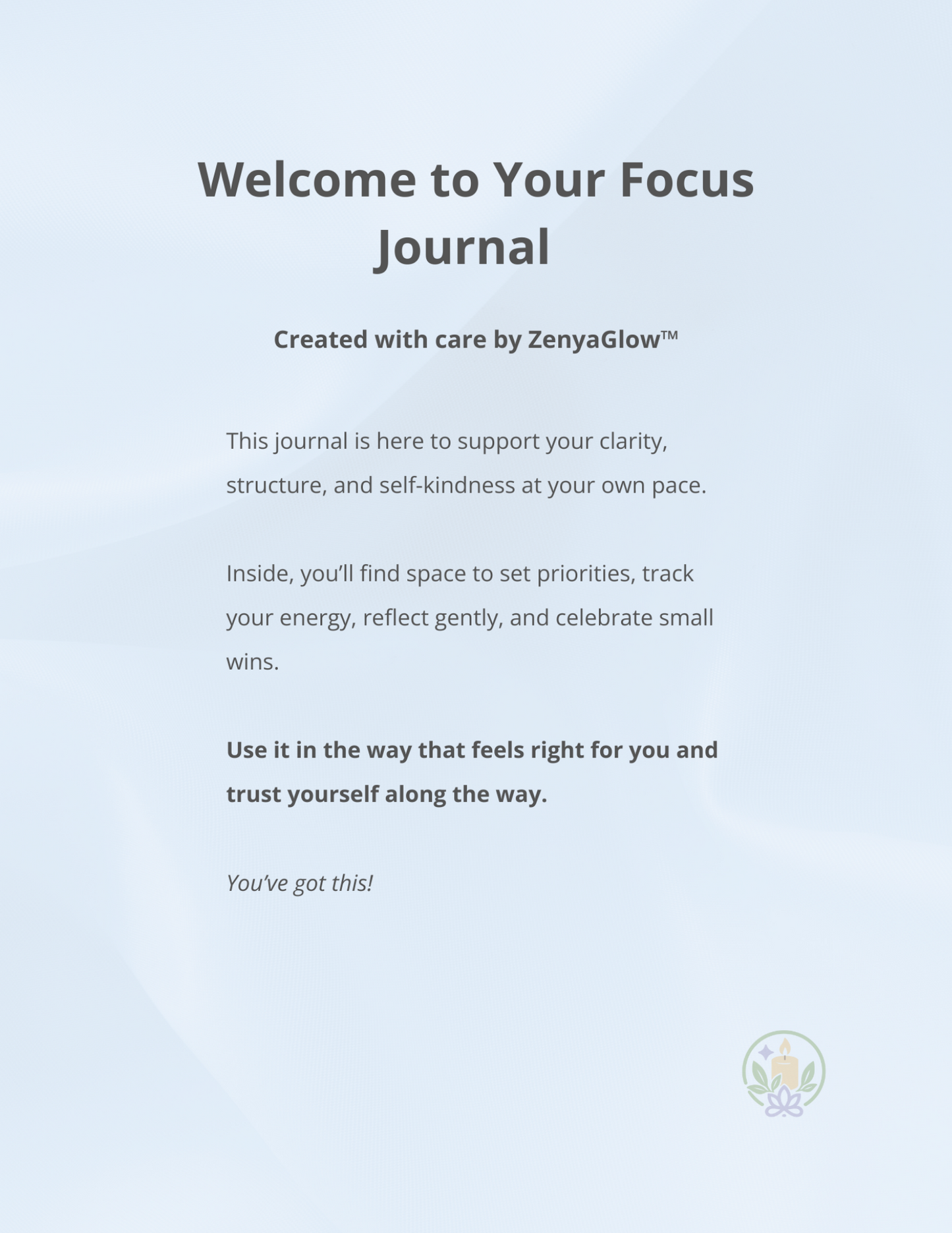 Calm Focus Journal – Sky Blue | Digital Journal for Focus & Clarity
