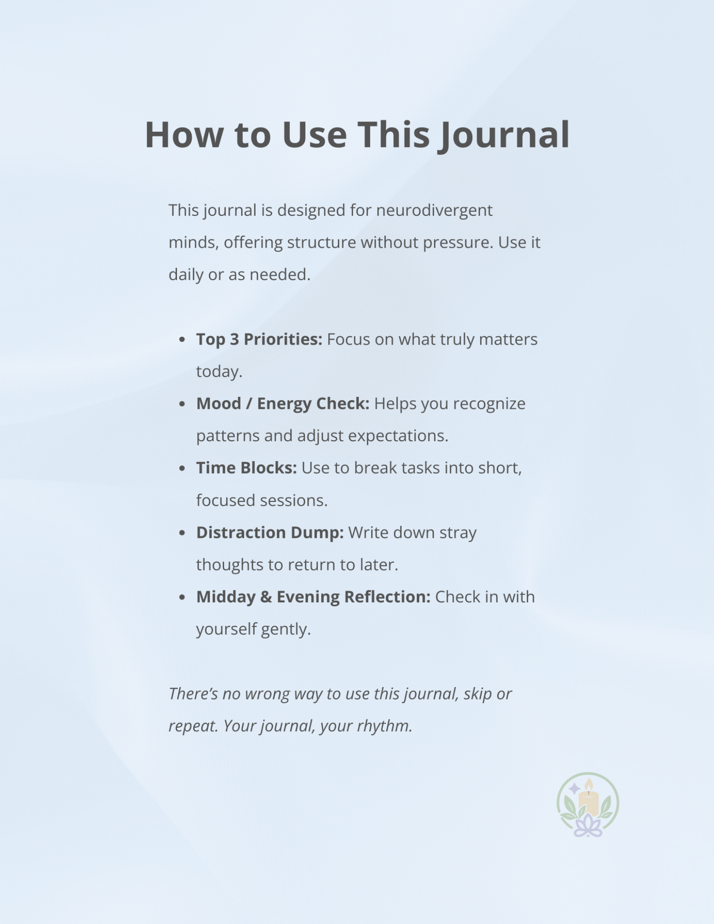 Calm Focus Journal – Sky Blue | Digital Journal for Focus & Clarity