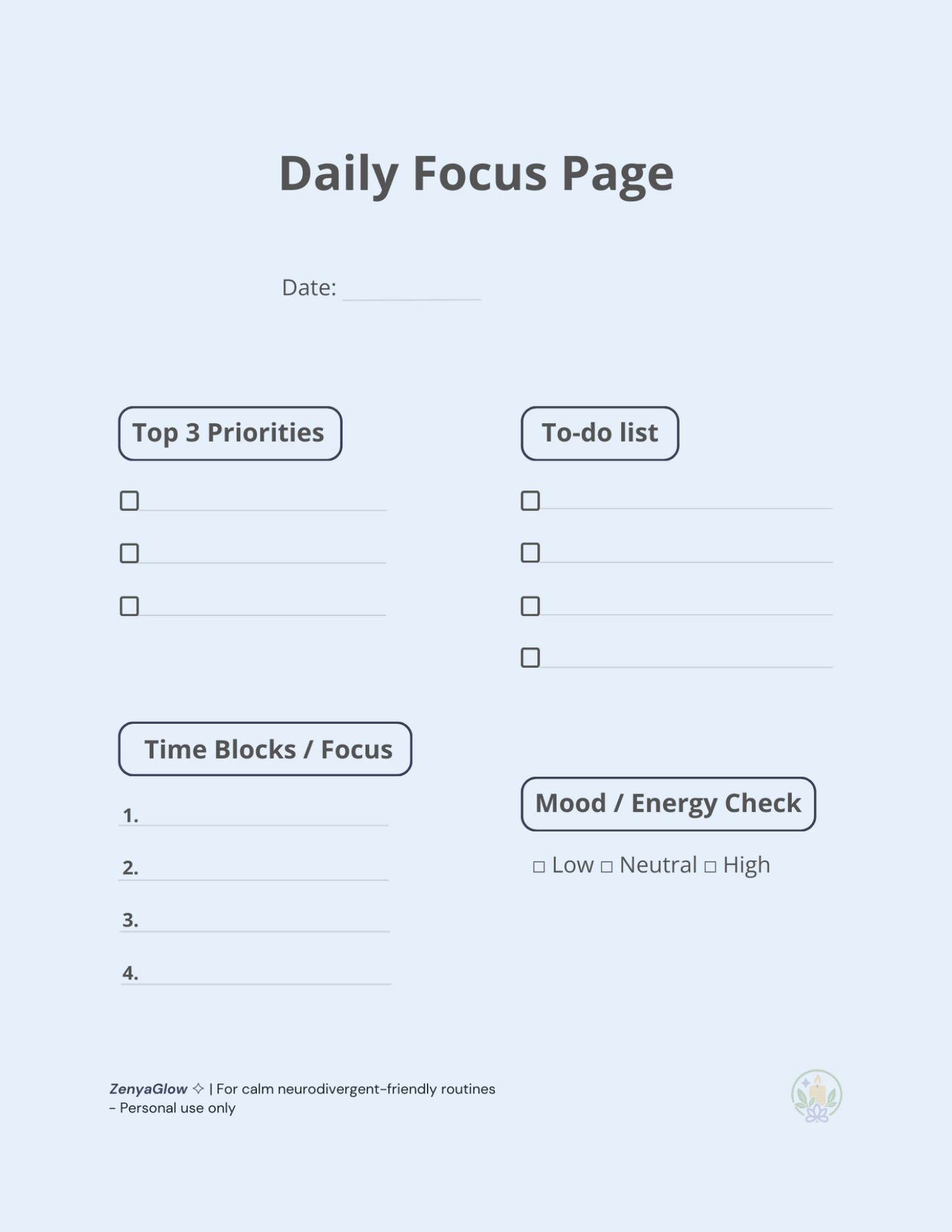 Calm Focus Journal – Sky Blue | Digital Journal for Focus & Clarity