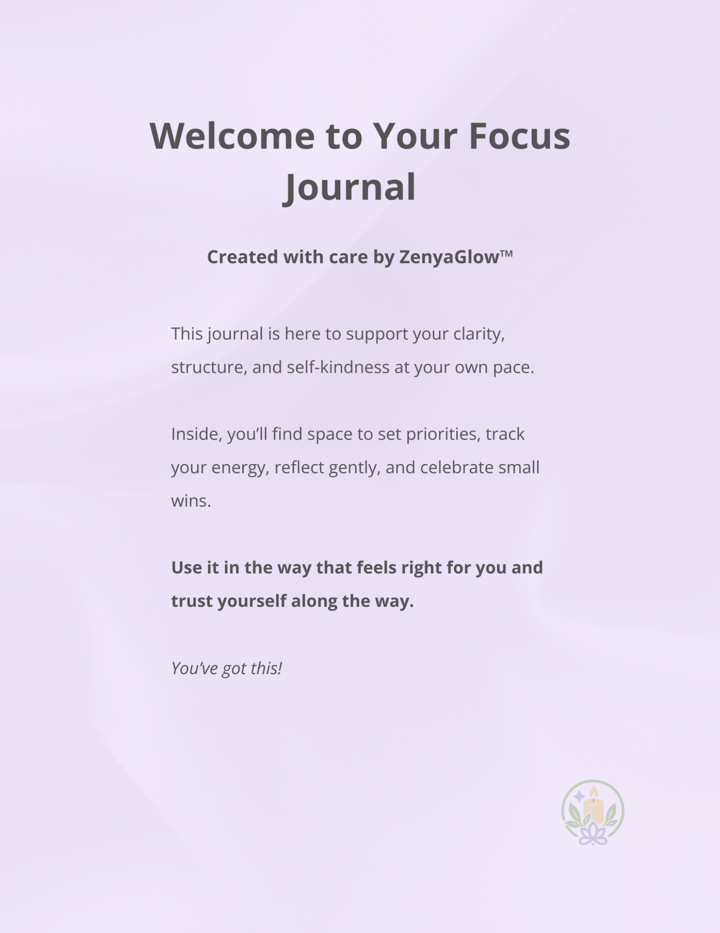 Calm Focus Journal – Soft Lavender | Digital Journal for Focus & Clarity