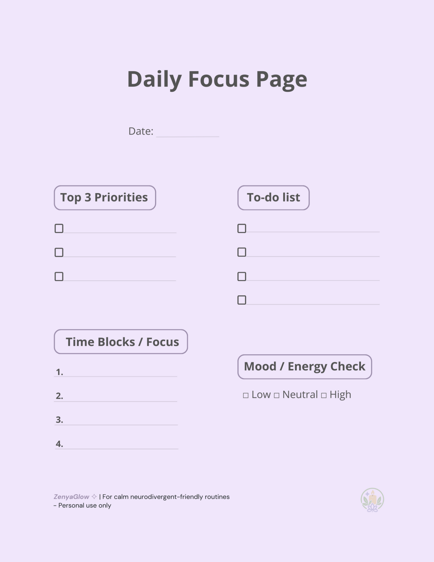 Calm Focus Journal – Soft Lavender | Digital Journal for Focus & Clarity