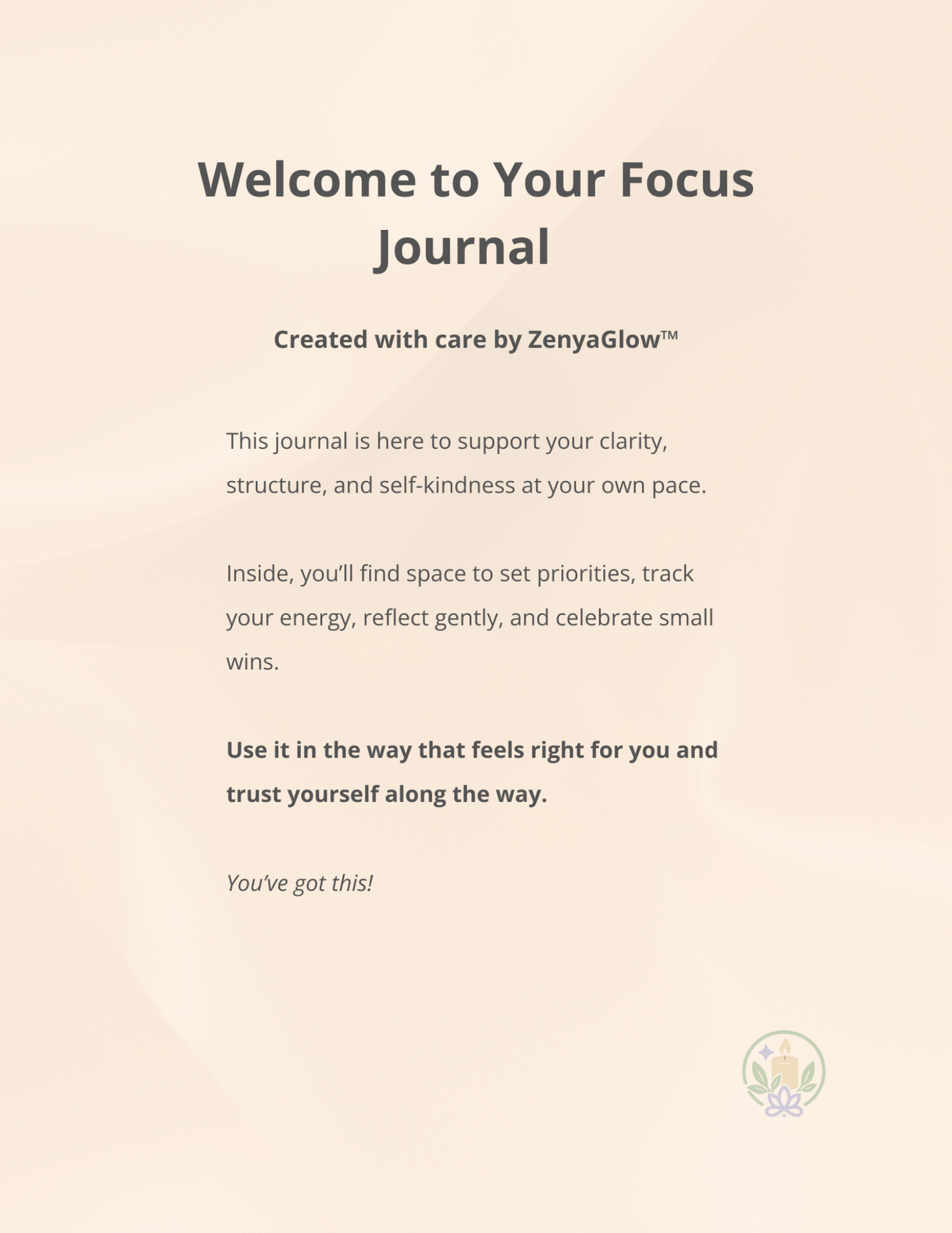 Calm Focus Journal – Warm Peach | Digital Journal for Focus & Clarity