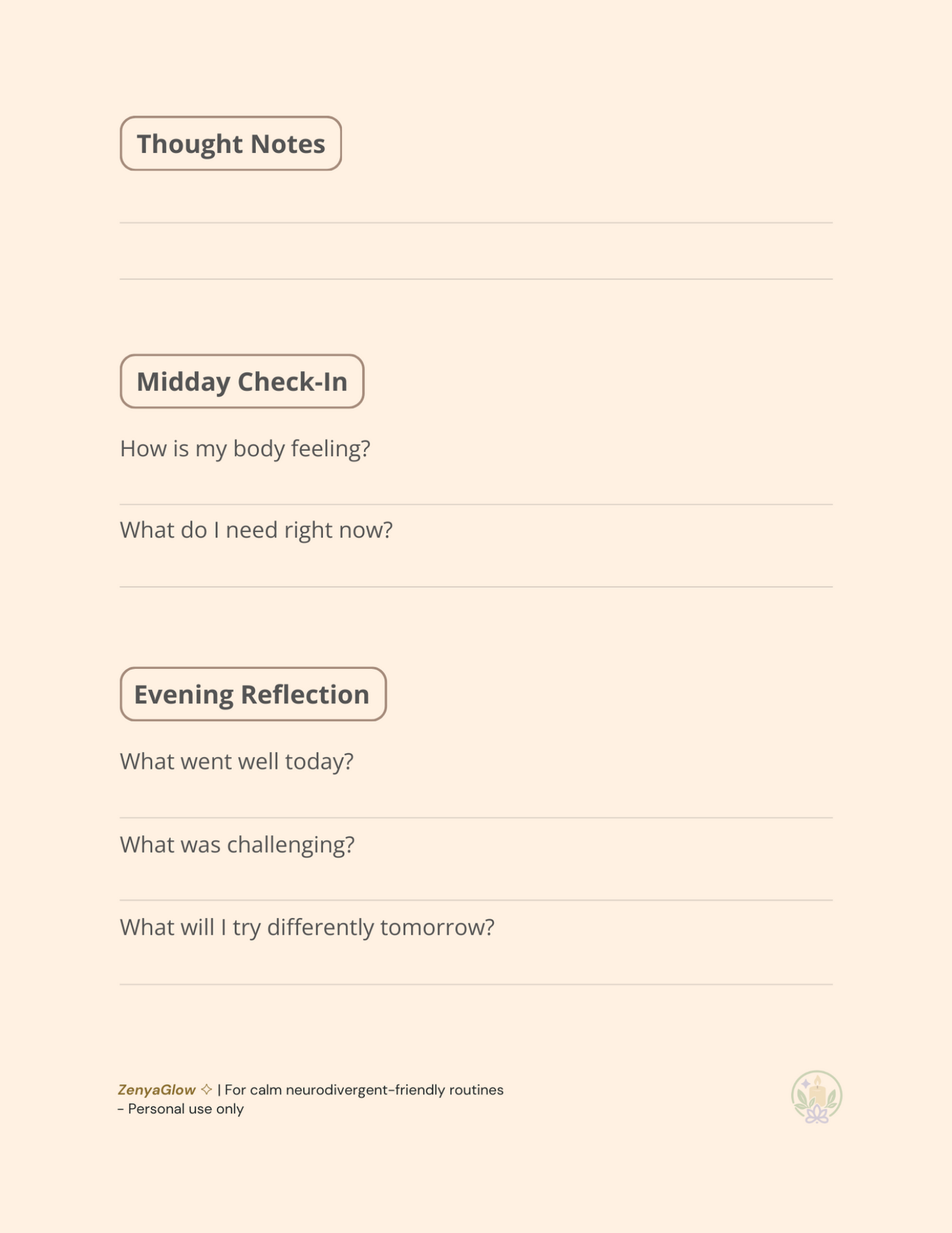 Calm Focus Journal – Warm Peach | Digital Journal for Focus & Clarity