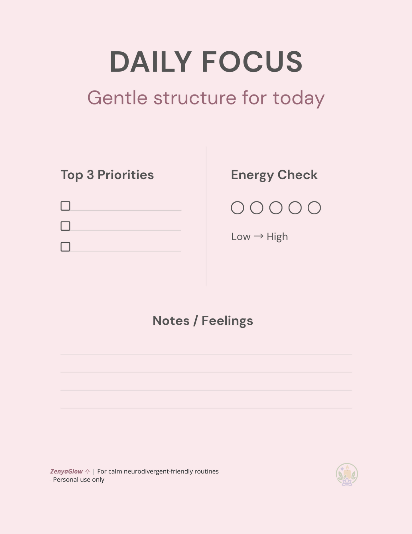 Calm Focus Planner – Blush Pink | Digital Daily Planner for Focus & Balance