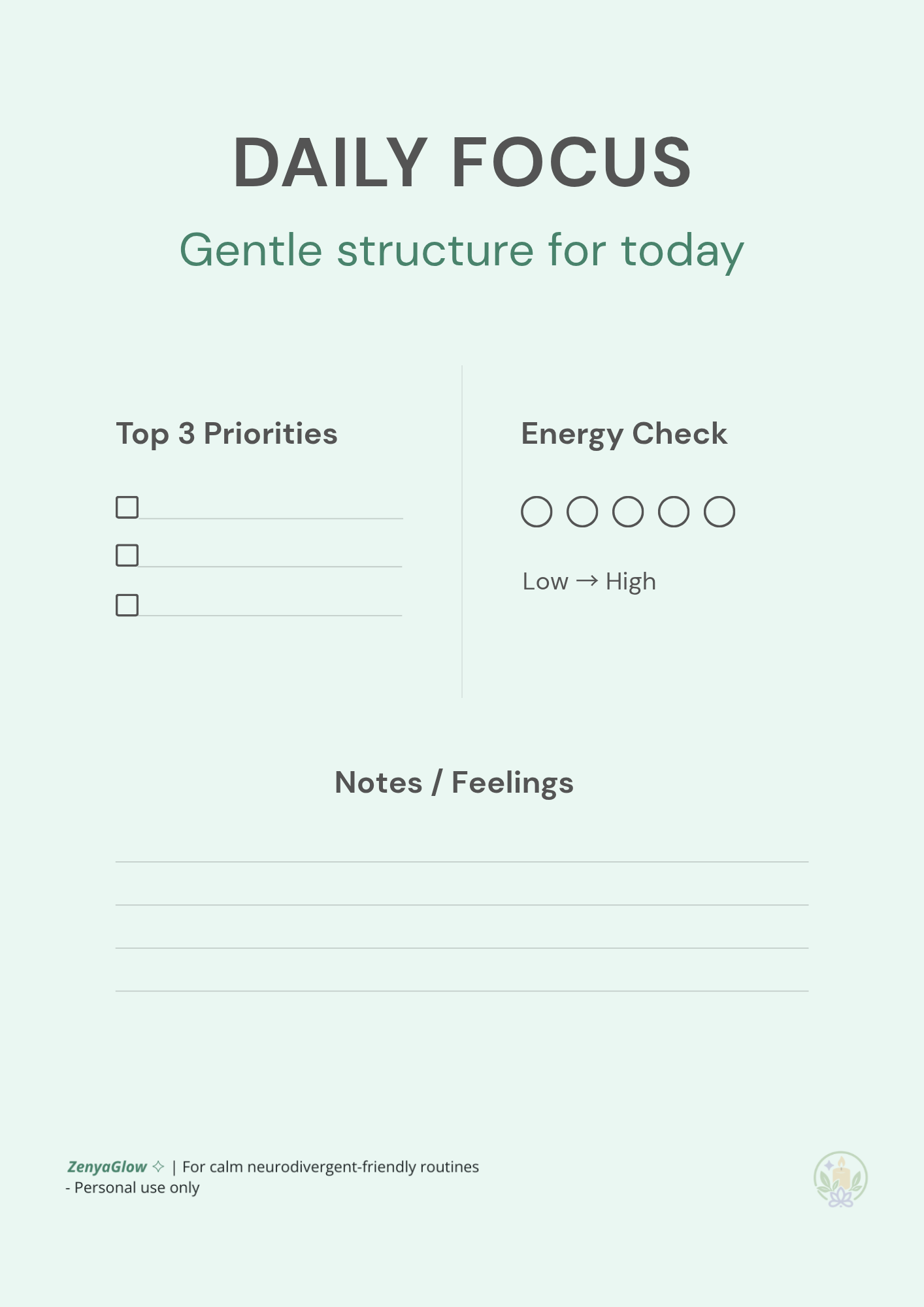 Calm Focus Planner – Sage Green | Digital Daily Planner for Focus & Balance