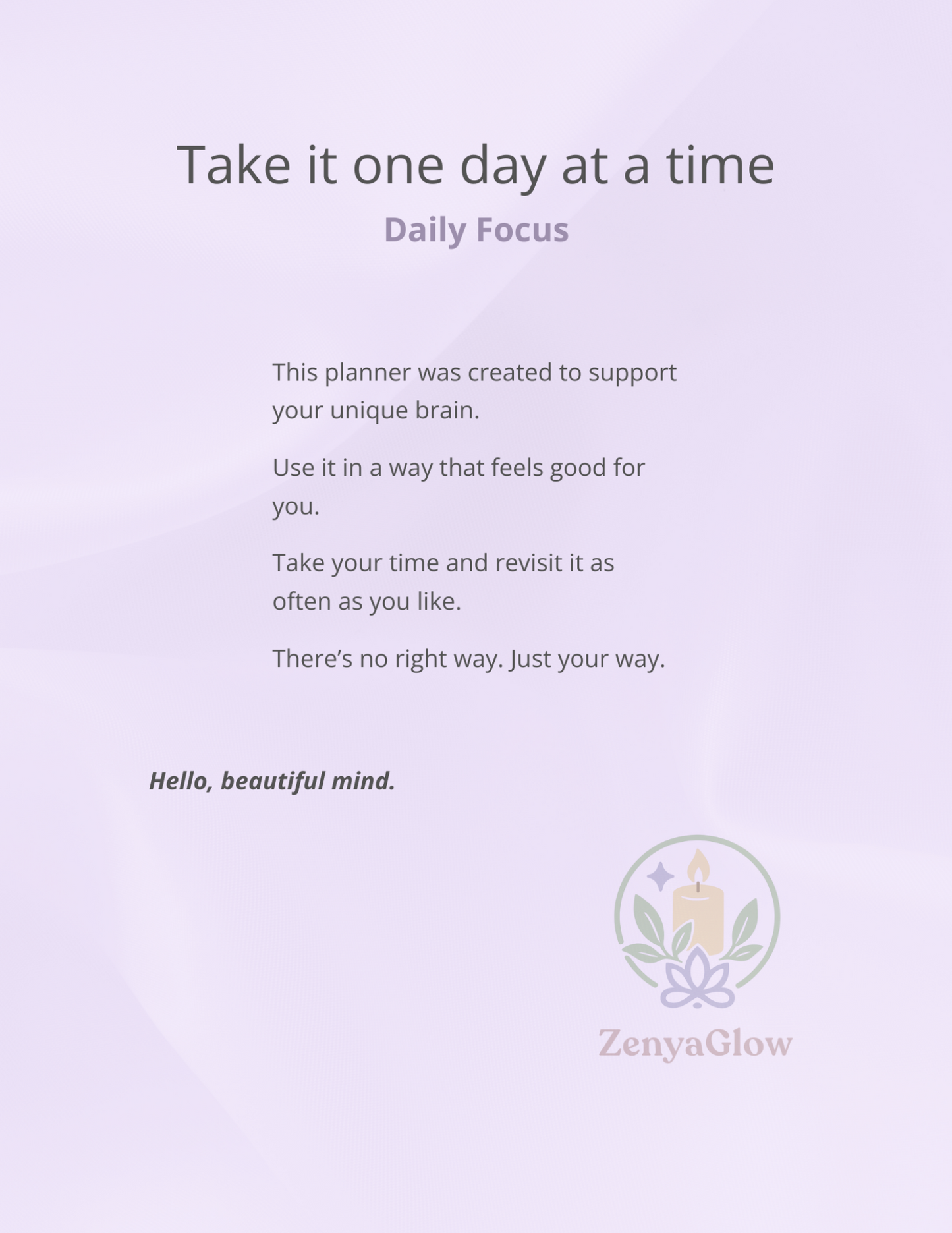 Calm Focus Planner – Soft Lavender | Digital Daily Planner for Focus & Balance