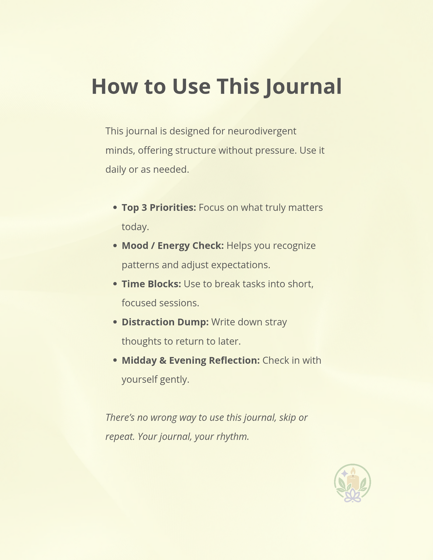 Calm Focus Journal – Sunlight Yellow | Digital Journal for Focus & Clarity