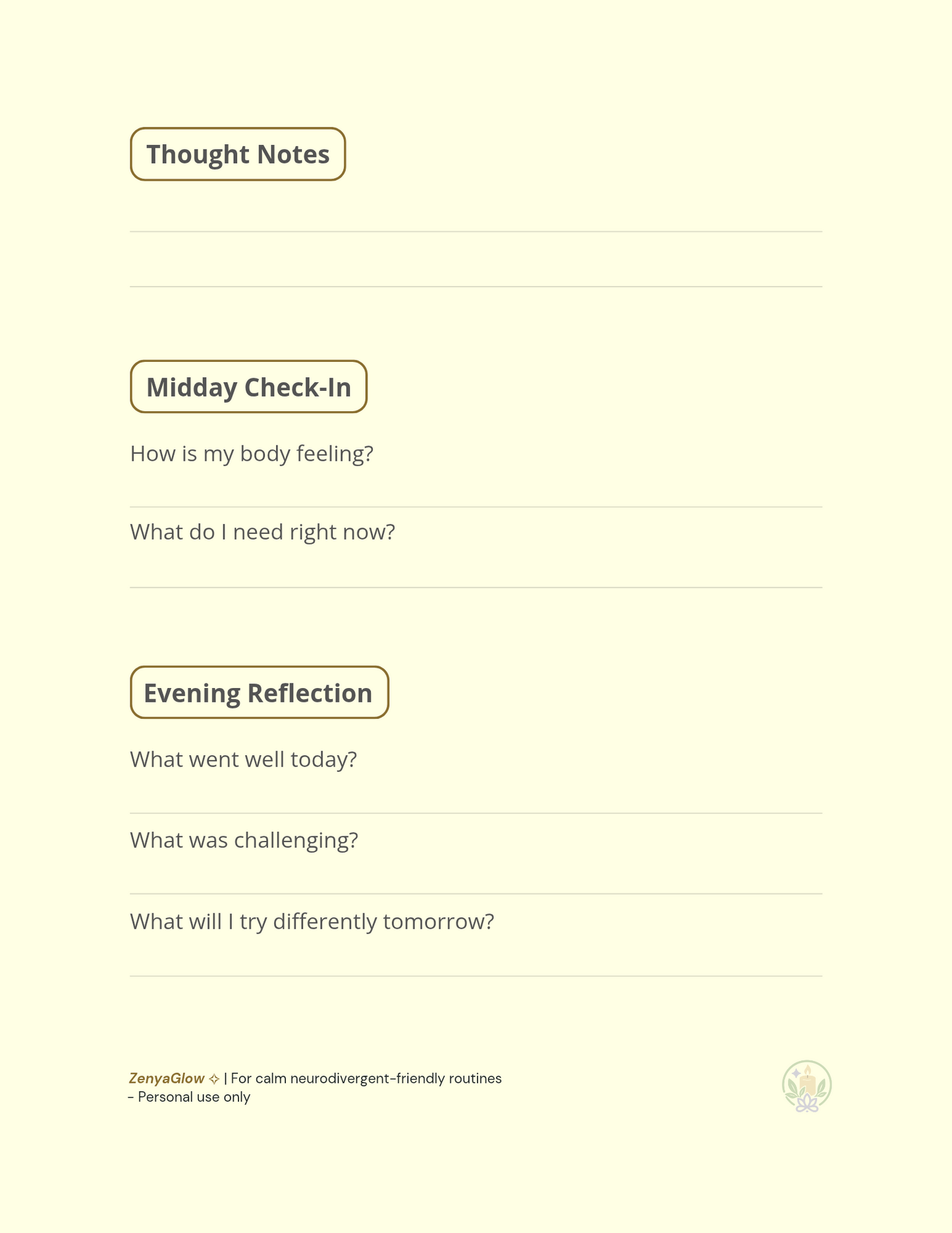 Calm Focus Journal – Sunlight Yellow | Digital Journal for Focus & Clarity
